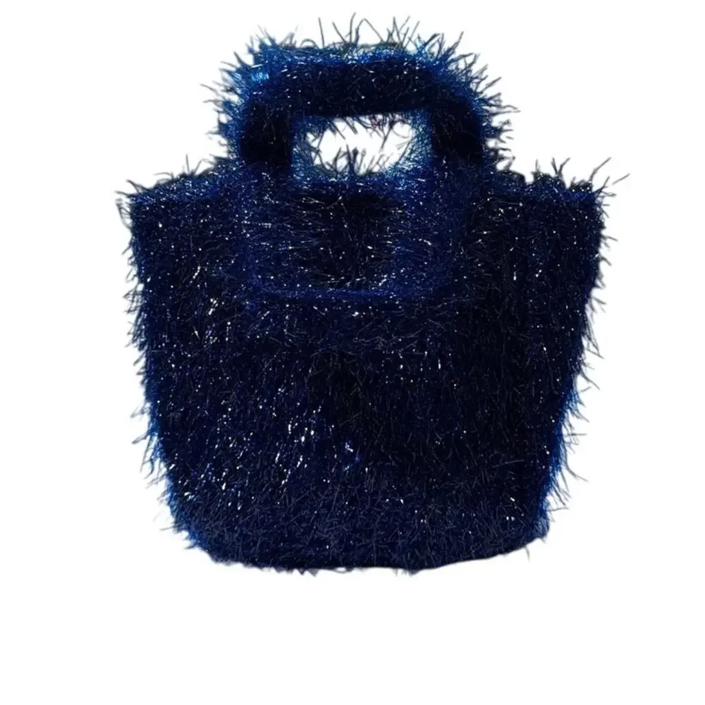 Edie Parker 'Weedie' Mini Grass Tinsel Handbag Metallic Blue New